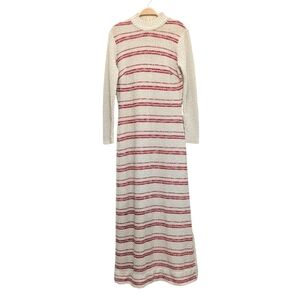 Vintage Keithley Knits Striped Red Cream Knit Maxi Dress Small